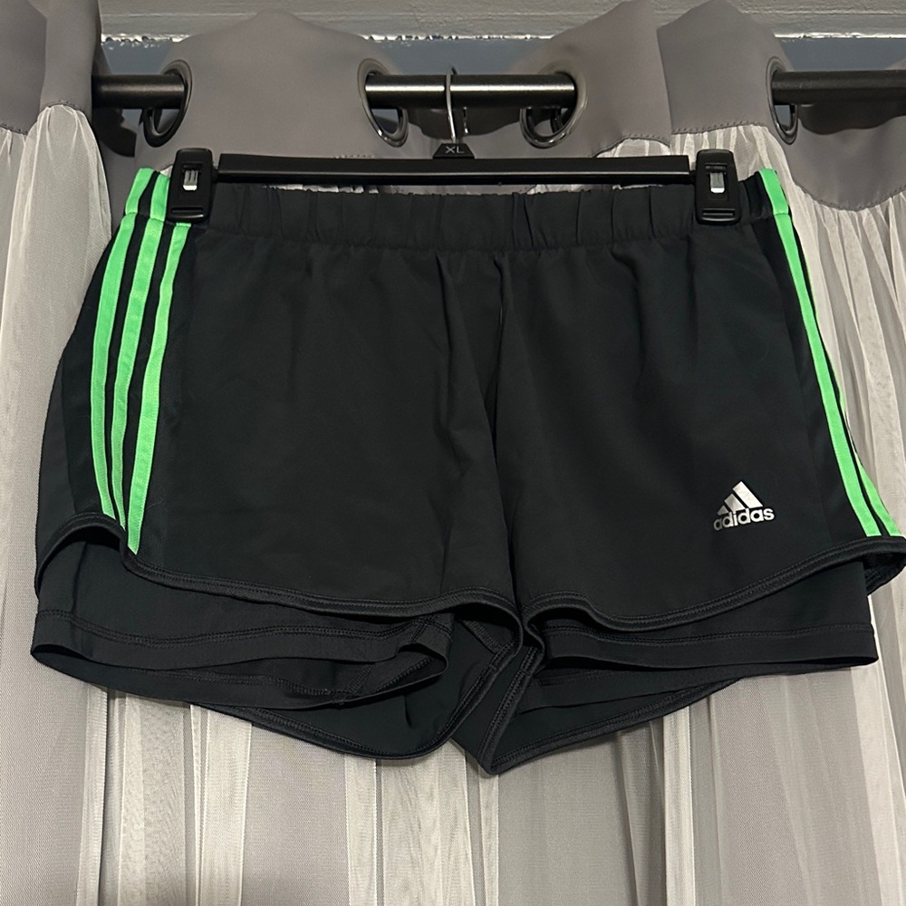 Adidas Women's Athletic Shorts Black with Green Accents